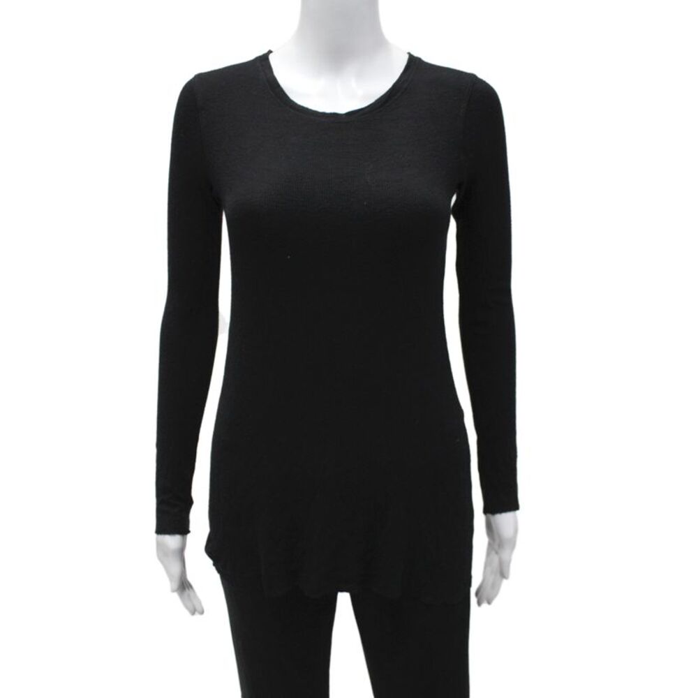 BCBGMAXAZRIA Women Black Basic T-Shirt Long Sleeve Round Neck Size S